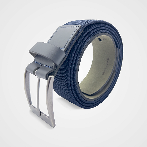 Cinto Elástico Azul Marinho Ponta Couro Fivela Grafite PATALOO