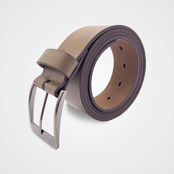 Cinto Casual Couro Legítimo Marrom Capuccino 40mm Fivela Cinza Pataloo