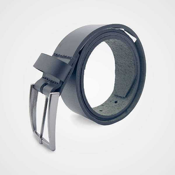 Cinto Social Couro Legítimo Preto Fino 30mm Fivela Grafite Escovado PATALOO