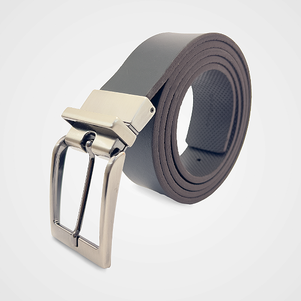 Cinto Pataloo Couro Preto/Marrom Dupla Face Fivela Preta Detalhada