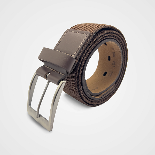 Cinto Elástico Café Ponta em Couro Legítimo 40mm Pataloo