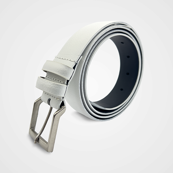 Cinto Social Couro Legítimo Branco 30mm Fivela Grafite Pataloo