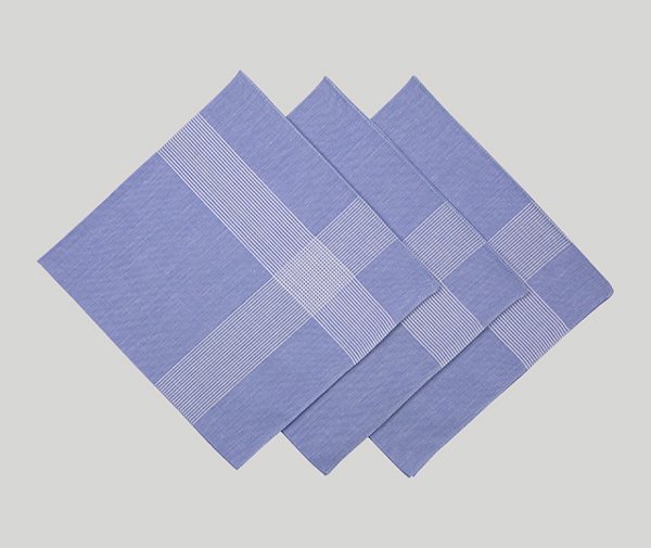 Kit 3 Lenços de Bolso Masculino Presidente Azul Claro Listrado