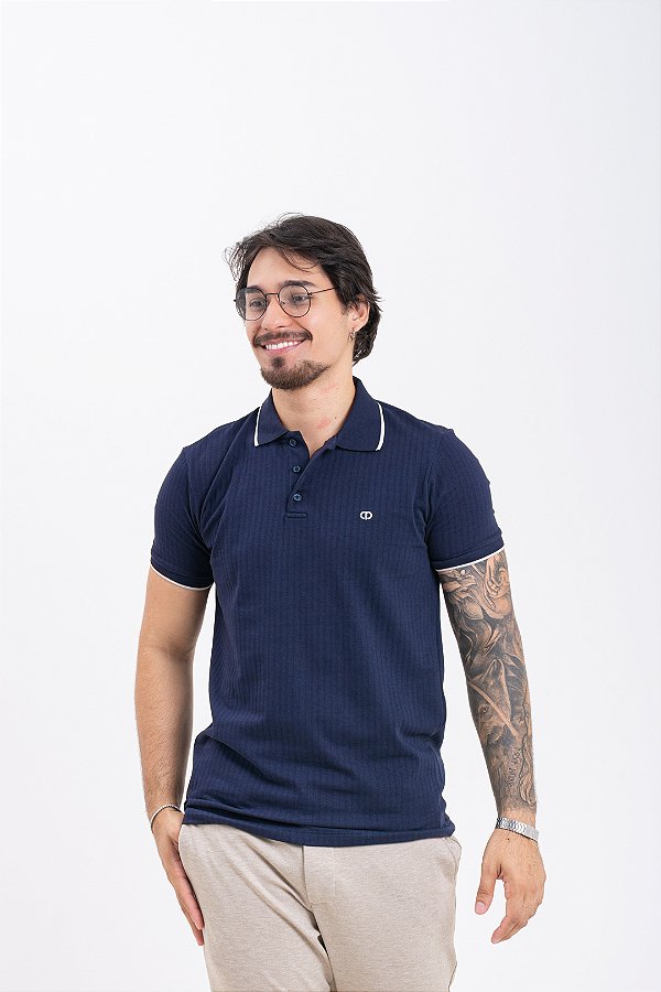 Camisa Polo Masculina Pataloo Anchor Magnetada Azul Marinho
