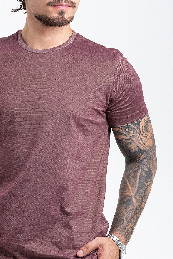 Camiseta Masculina Pataloo Stripes Bordô Algodão Premium