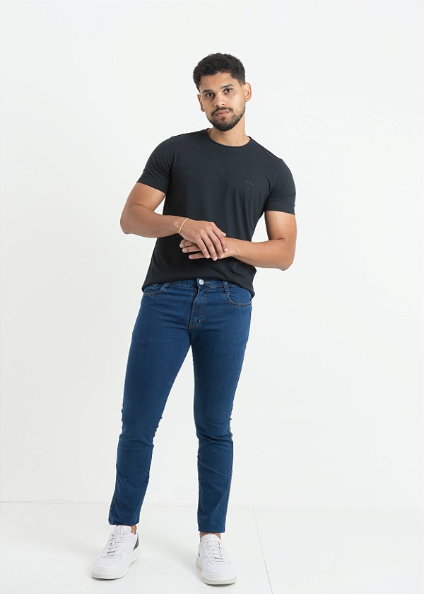 Calça Jeans Masculina Slim Elastano Índigo Faixa Lateral Cobre PATALOO