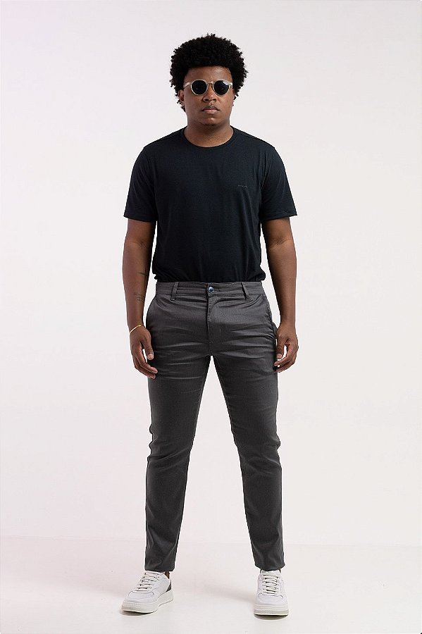 Calça Masculina Alfaiataria Slim Fit Cinza Squeeze PATALOO