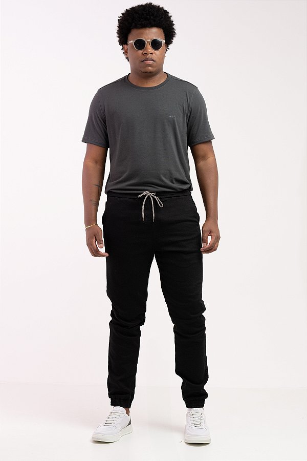 Calça Pataloo Jogger Home Office Weft Preto Confortável