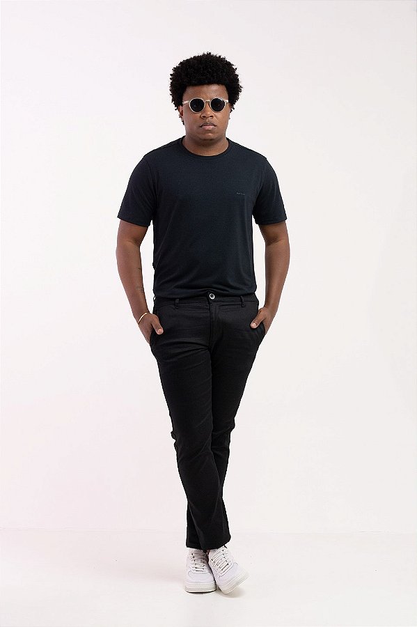 Calça Alfaiataria Masculina Algodão Slim Preto Acetinada Andrews PATALOO