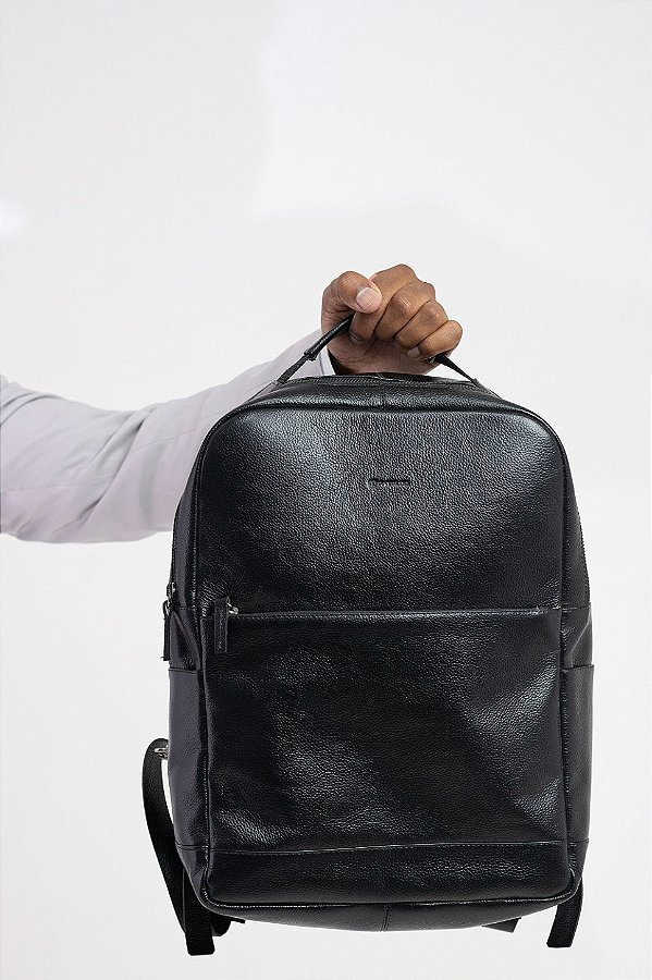 Mochila Masculina Premium Couro Legítimo Preta PATALOO