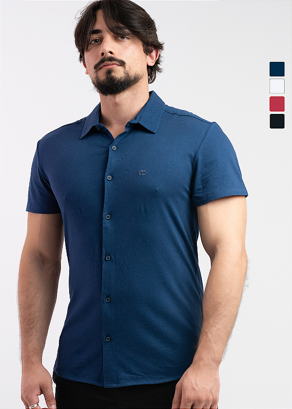 Camisa Social Masculina Manga Curta Slim Fit Algodão PATALOO