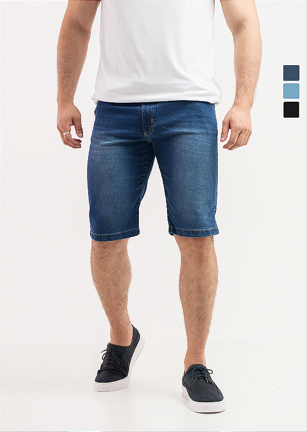 Bermuda Jeans Masculina Slim Elastano Lavagem Variada PATALOO
