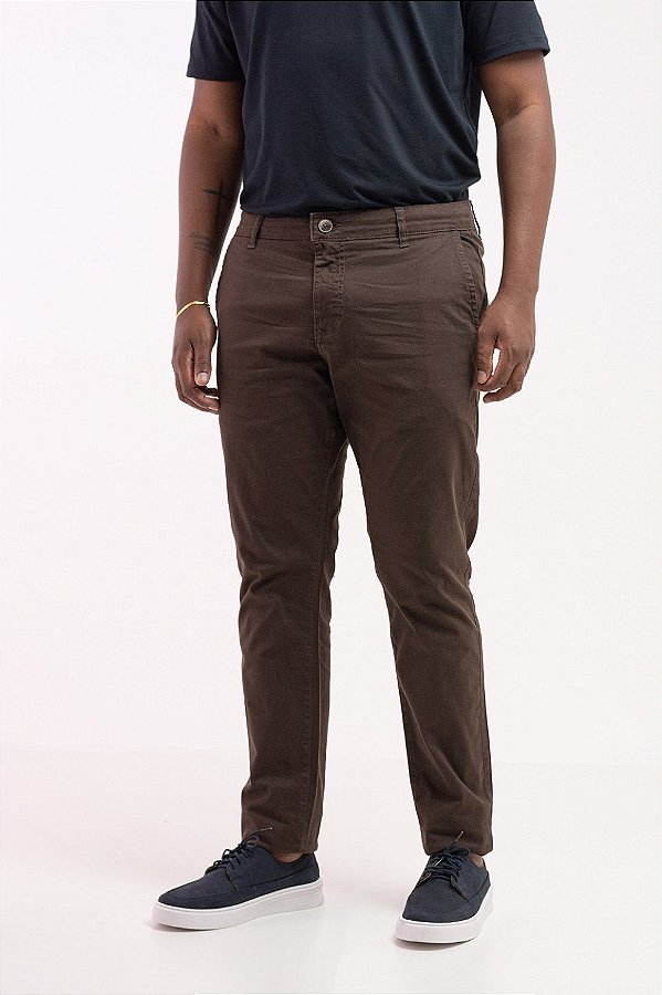 Calça Alfaiataria Masculina Slim Confort Algodão Café PATALOO