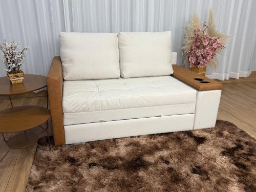 Sofa Cama Anis 1.60m – Bege Linho/Marrom Courino