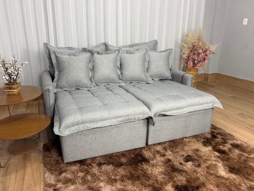 Sofá Cama Retrátil Caixa Zero Munique 1.80m – Cinza Linho