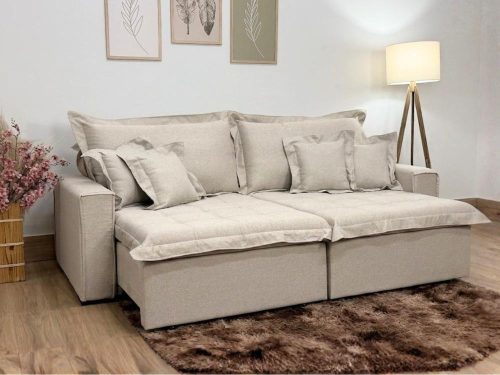 Sofá Cama Retrátil Reclinável Bolt 2.40m Mod.100 – Bege Linho