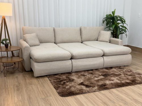 Sofá Cama Retrátil Reclinável Amaranto 2.70m 3 Módulos 80 – Bege Linho