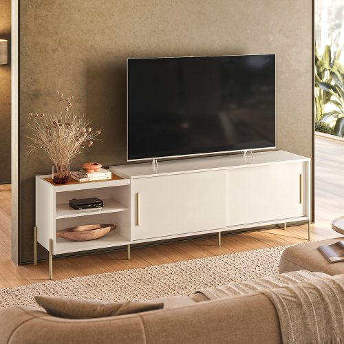 Bancada Maré 2 Portas Deslizantes c/Bandeja Integrada 1.89m 65″ – Cinamomo/Off White