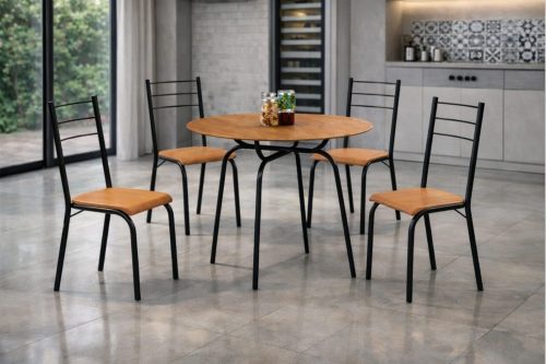 Mesa Tubular Circular Inovare + Cadeiras Belize 90x90m – Cinamomo/Preto