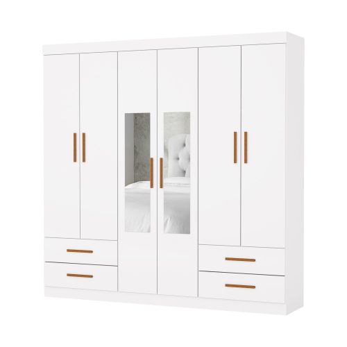 Guarda-Roupa Hércules c/ espelho 6 portas e 4 gavetas – Branco