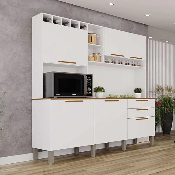 Cozinha New Topázio Branco/Cinamomo 6 Portas 2 Gavetas Larg. 1.65m - Sallêto