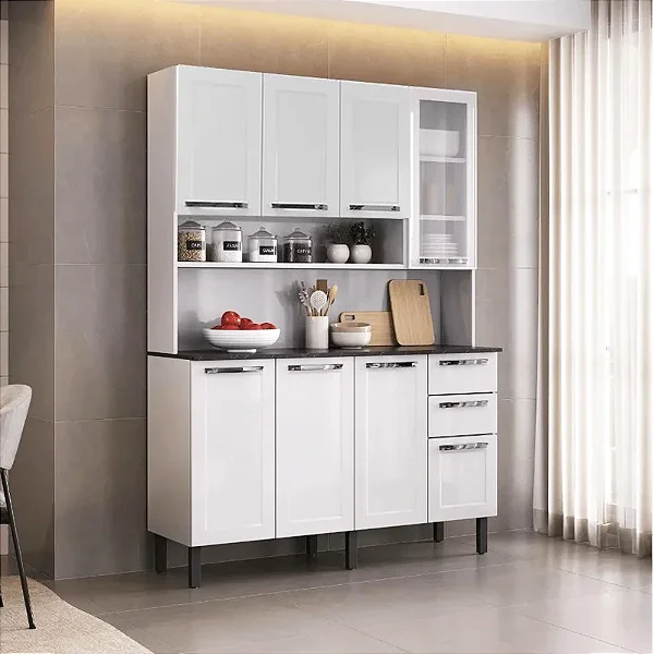 Kit Cozinha Florença Larg. 1.40m Branco 8 Portas 2 Gavetas em Aço - Itatiaia