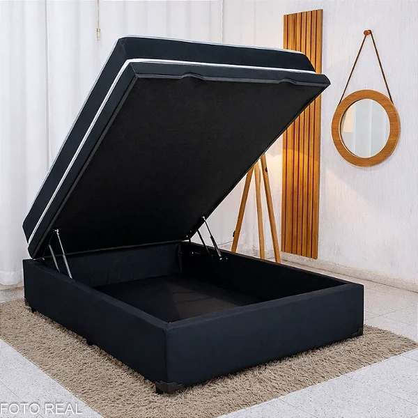 Colchão Casal Ortopédico Classic Supreme Lestespuma + Base Box Baú Casal Confort Korino Preto Blindado Issacar - 138x188x64