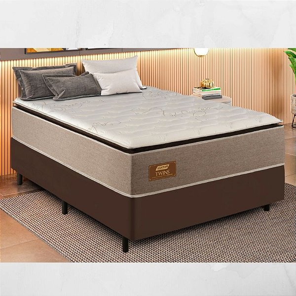 Colchão Casal Molas Ensacadas BlueWave Twins Gazin + Base Box Casal Sued Marrom Ortobel - 138x188x71