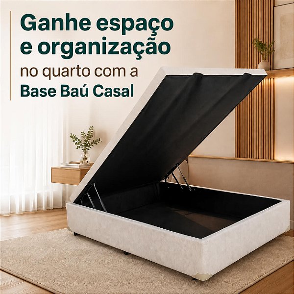 Base Baú Casal Confort Linhão Palha Blindado 138x188x45 - Issacar