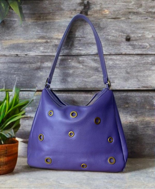 BOLSA ROXA 100% COURO COM ILHÓS