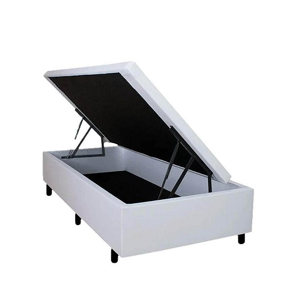 Base Baú Solteiro Soulflex Corino Branco - 088x188