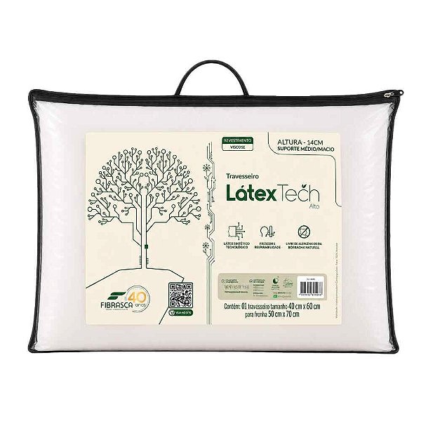Travesseiro Látex Tech Fibrasca 14 cm – Suporte Ideal para Dormir de Lado