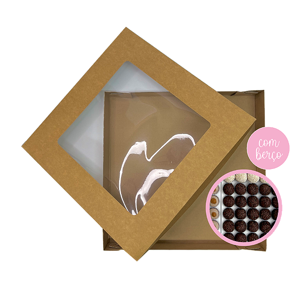 Caixa Para 100 Doces C/ Visor C/ Berço - Kit 5 Unidades - Kraft