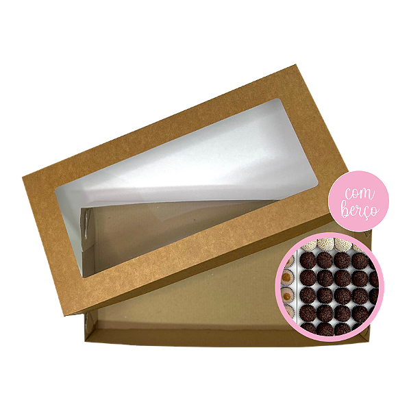 Caixa Para 50 Doces C/ Visor C/ Berço - Kit 5 Unidades - Kraft