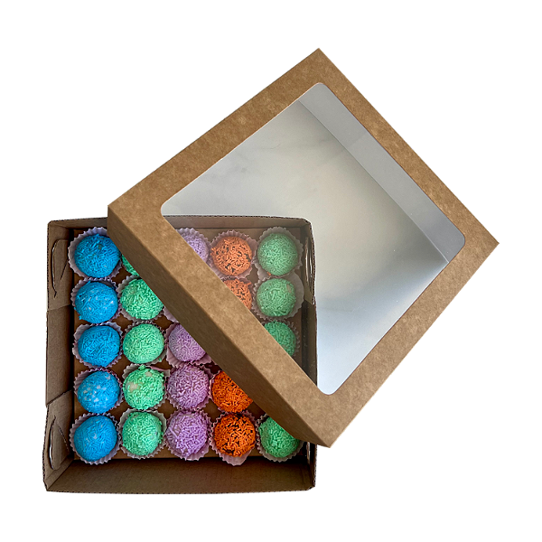 Caixa Para 25 Doces C/ Visor C/ Berço - Kit 5 Unidades - Kraft