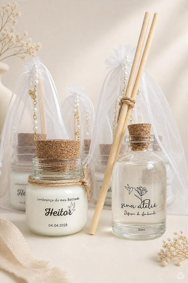 Kit Mini Vela 40g + Difusor 30ml | Personalizado Sina Ateliê