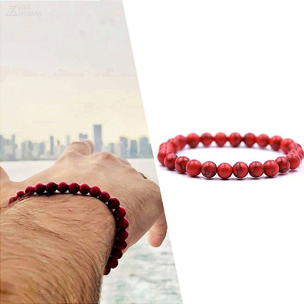 Pulseira Pedra Natural - Howlita Vermelha