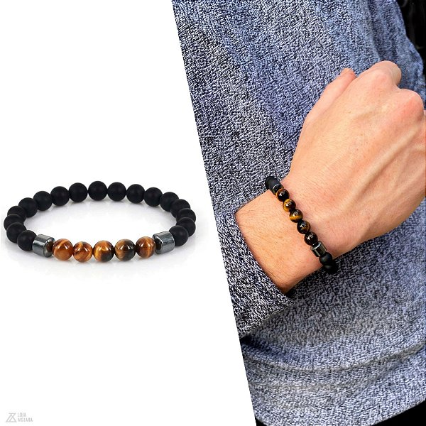 Pulseira Oásis com Olho de Tigre - Preto Fosco
