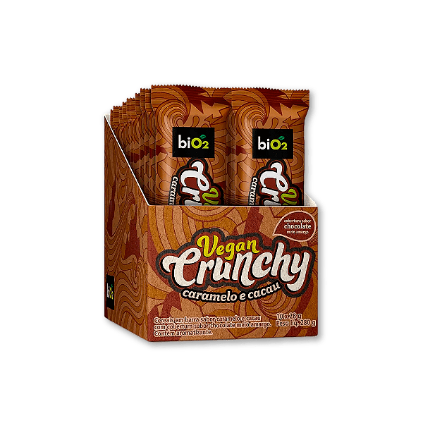 Barra de Cereais Caramelo e Cacau biO2 Vegan Crunchy 10 un 28g - Sem glúten