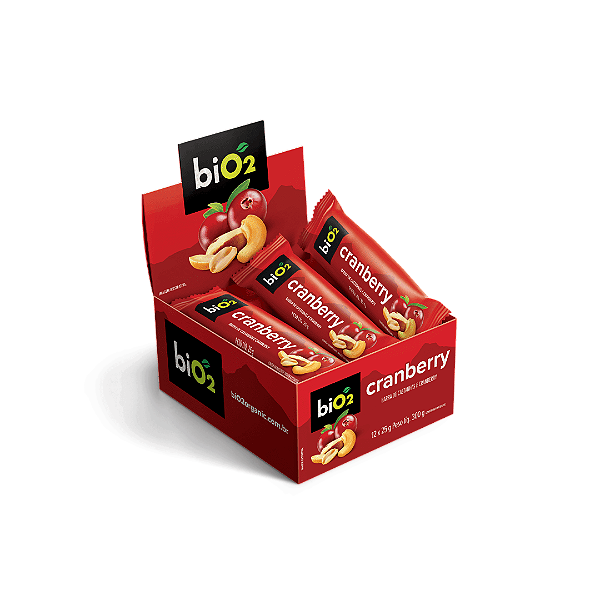 Barra de Castanhas e Frutas Vegana biO2 Cranberry 12 un 25g - Sem glúten