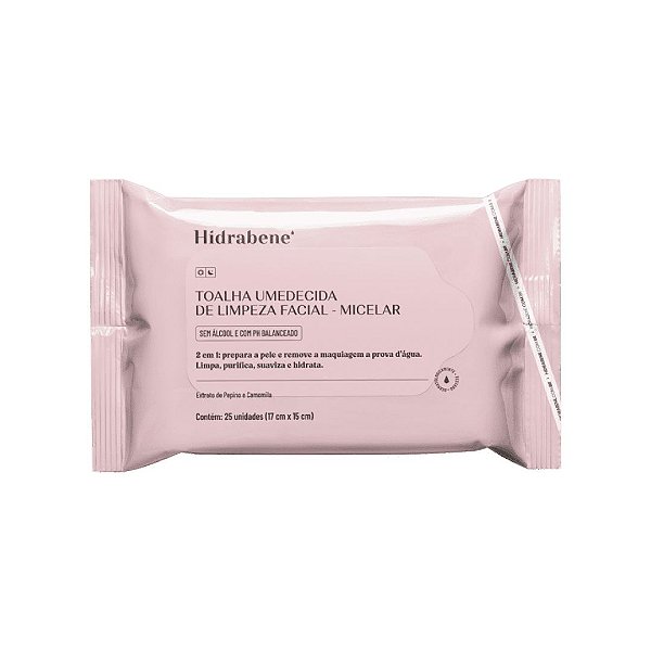 Toalha Umedecida de Limpeza Facial Micelar Hidrabene - 25 un