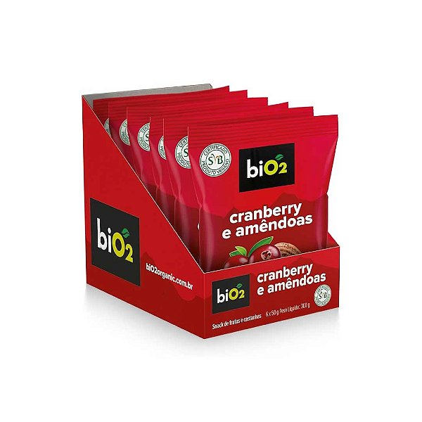 Mix de Cranberry Desidratado e Amêndoa Sem Glúten biO2 Snack 6un 50g