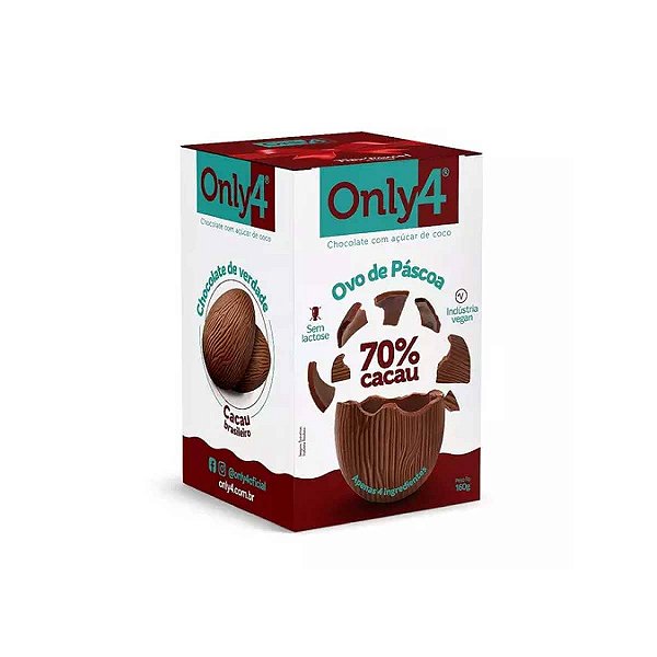 Ovo de Pascoa Vegano Sem Glúten ONLY4 Puro 70% 160g