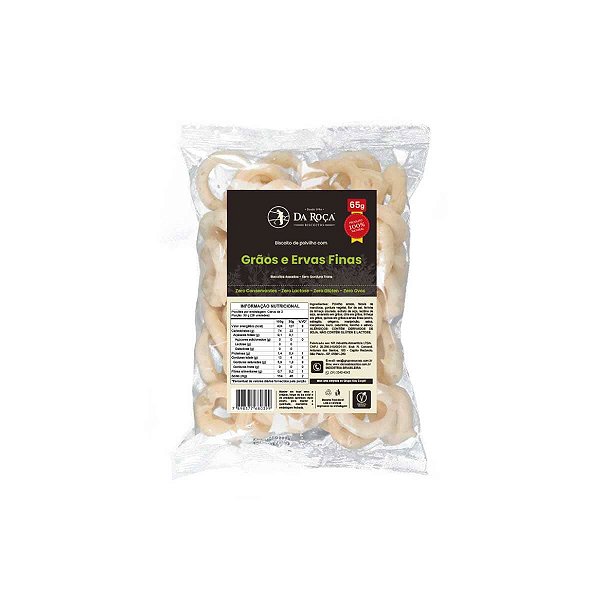 Biscoito Vegano de Polvilho Grãos e Ervas Finas Da Roça 65g - Sem Glúten