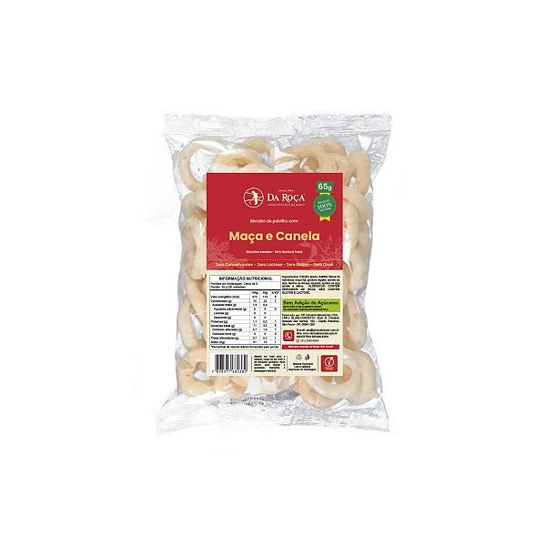 Biscoito Vegano de Polvilho Maça e Canela Da Roça 65g - Sem Glúten