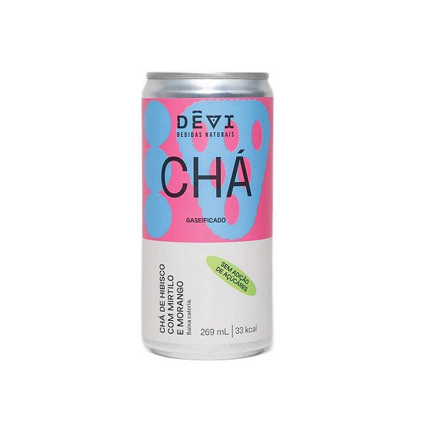 Chá Vegano Natural DÊVI Hibisco com Morango e Mirtilo Gaseificado 269ml