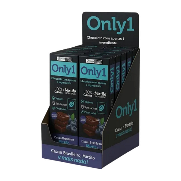 Chocolate Vegano Only1 100% Cacau com Mirtilo 70g 6 Unidades