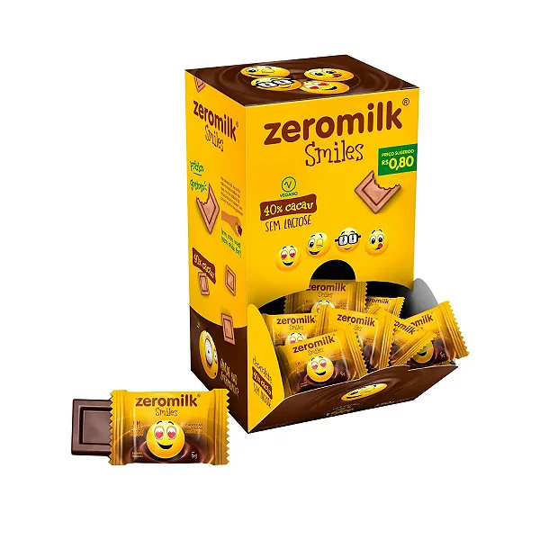 Chocolate Vegano Zeromilk Smile 40% Cacau 5g 30 Unidades