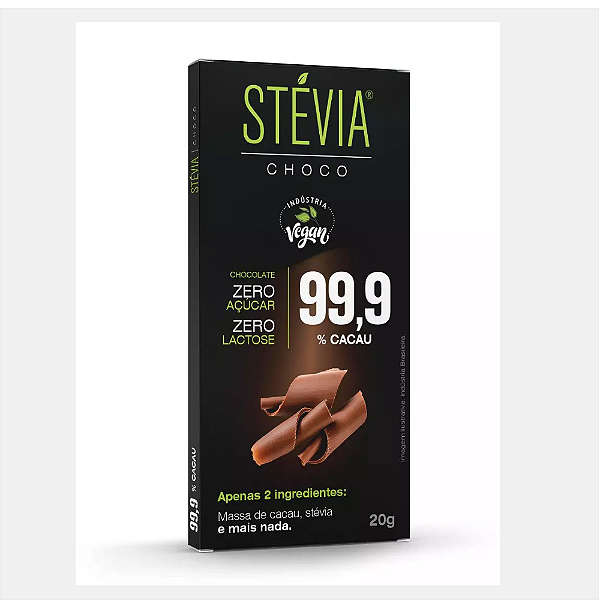 Chocolate Vegano StéviaChoco 99,9% Cacau 20g 15 Unidades