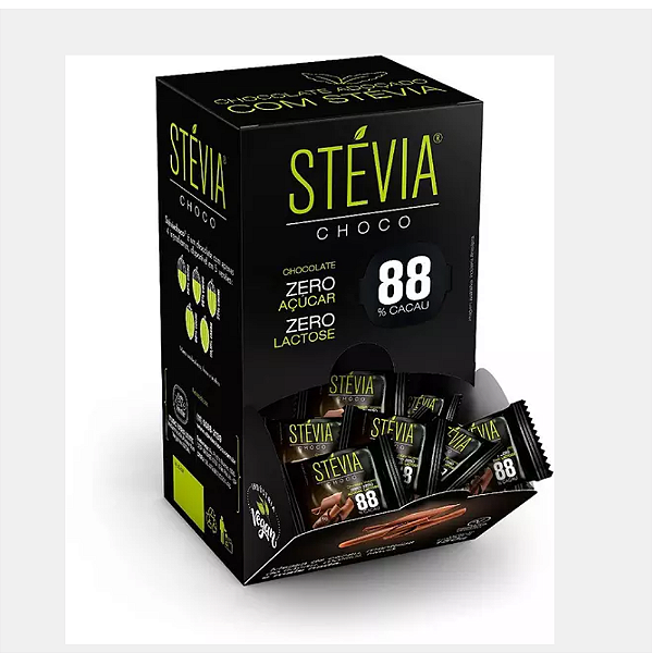 Chocolate Vegano StéviaChoco 88% Cacau 5g 30 Unidades